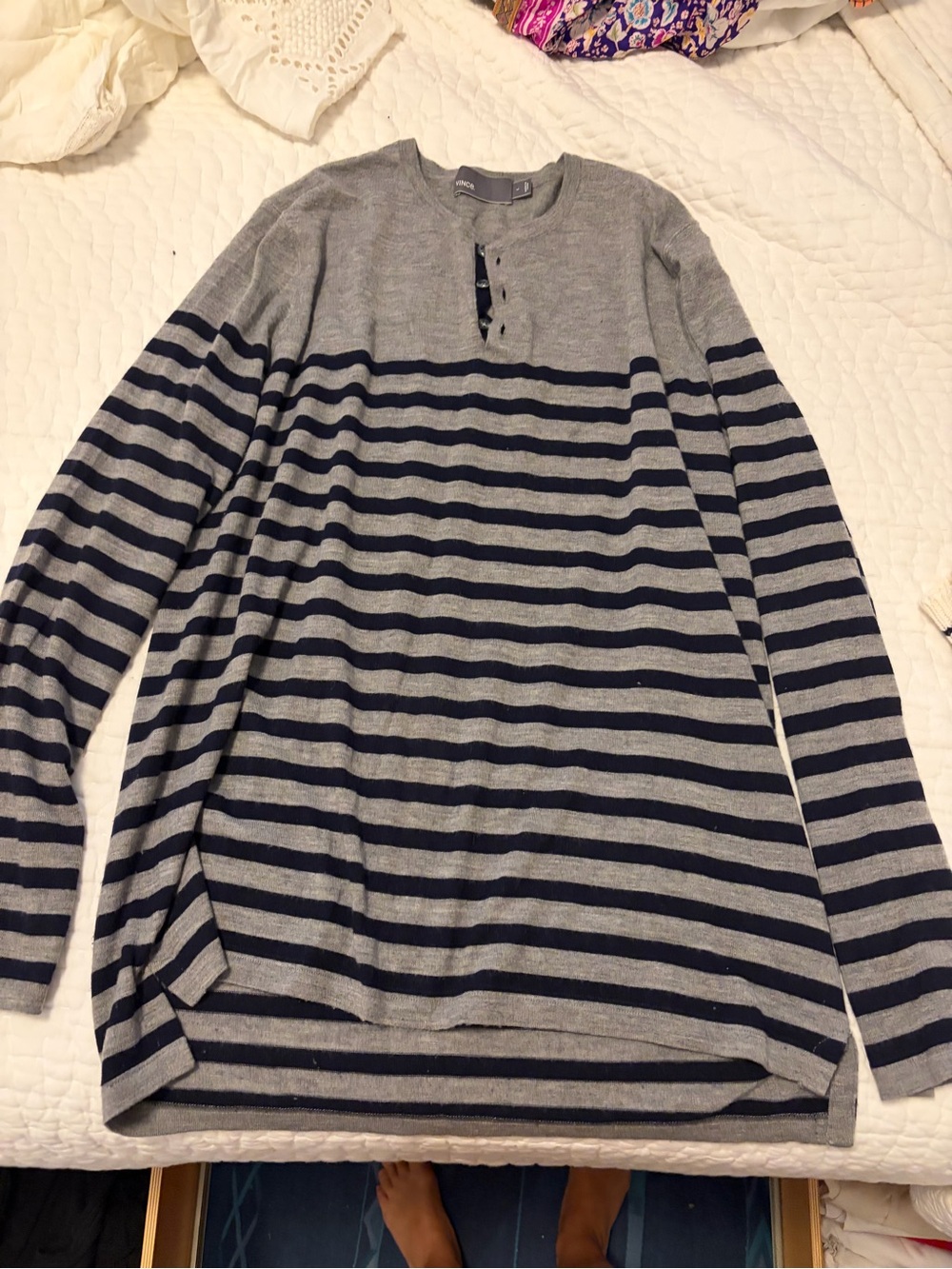 Vince Gray and Navy Striped Long-Sleeve Henley